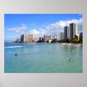 Affiche Plage de Waikiki, Oahu, Hawaï