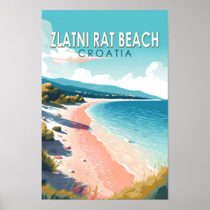 Affiche Plage de Zlatni Rat Croatie Voyage Art Vintage