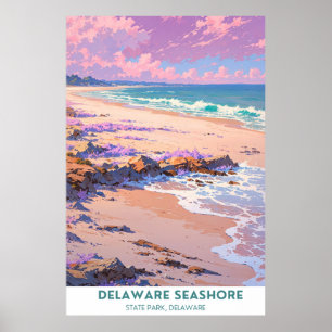 Affiche Plage Delaware Seashore, Belle Plage Delaware