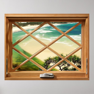 Affiche Plage des Caraïbes - Green Sea View Faux Faux Fake