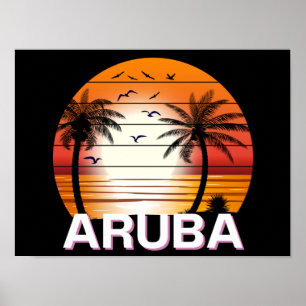 Affiche Plage d'été d'Aruba Vintage Palm Trees