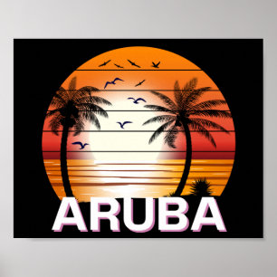 Affiche Plage d'été d'Aruba Vintage Palm Trees