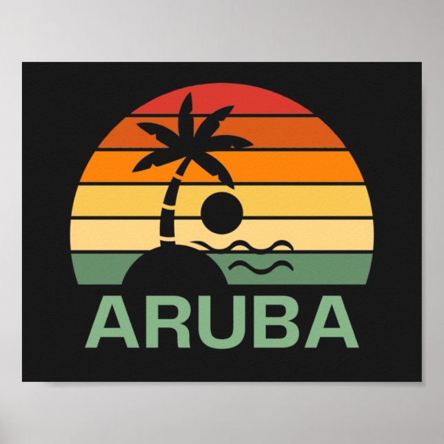 Affiche Plage d'été d'Aruba Vintage Palm Trees (Devant)