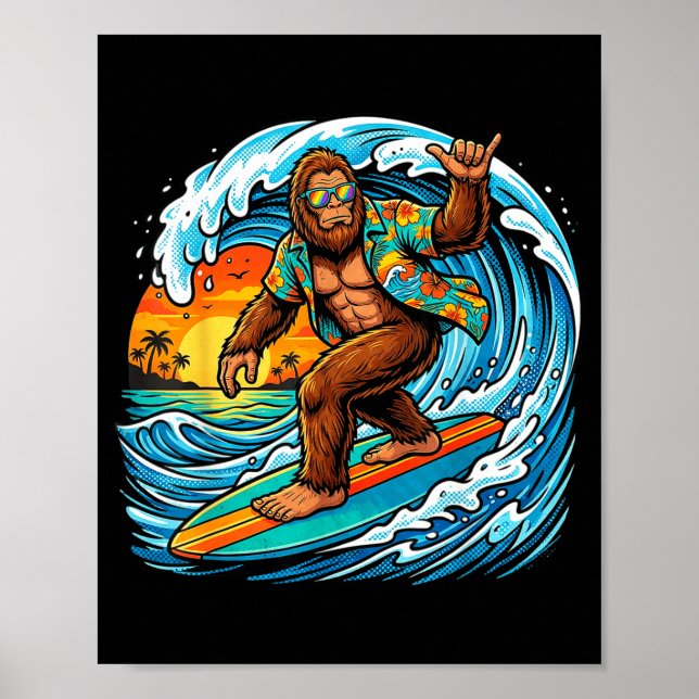 Affiche Plage d'été hawaïenne de surf drôle vague (Devant)