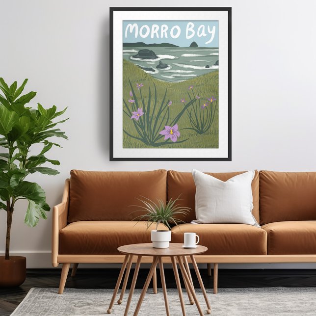Affiche Plage d'illustration de Morro Bay Fleur sauvage Ca (Morro Bay Wildflower Central Coast California Illustration Beach Poster
)