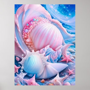 Affiche Plage d'Imaginaire bleu et rose