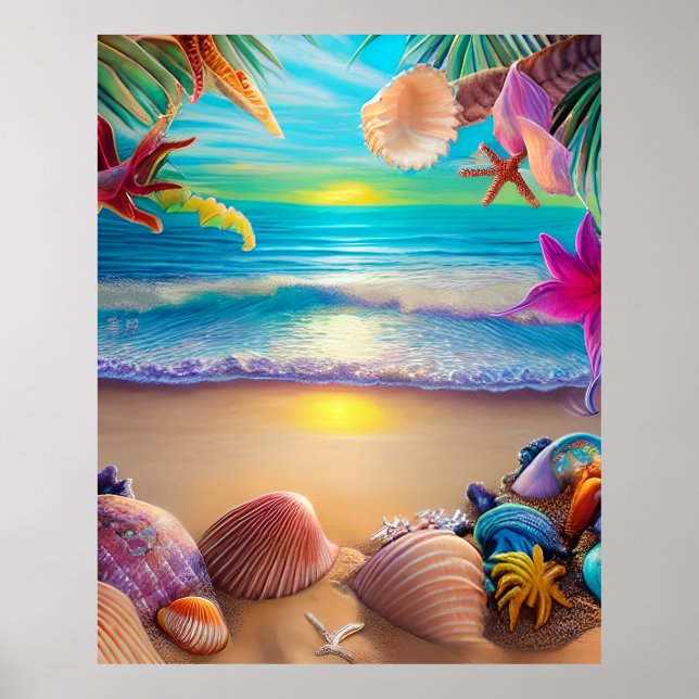 Affiche Plage d'imaginaire mystique coucher de soleil avec (Devant)