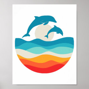 Affiche Plage Dolphin vintage Retro Summer Time