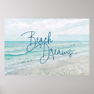 Affiche Plage Dreams Citation Inspiration Rétro Ocean Wave