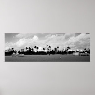 Affiche Plage du sud panorama noir/blanc de Miami, la