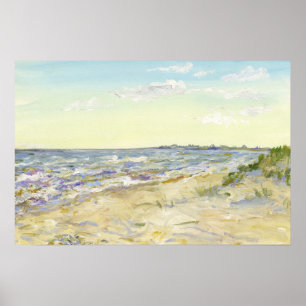 Affiche Plage ensoleillée et aquarelle d'eau de mer bleue