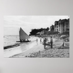 Affiche Plage et bateaux Honolulu de Waikiki