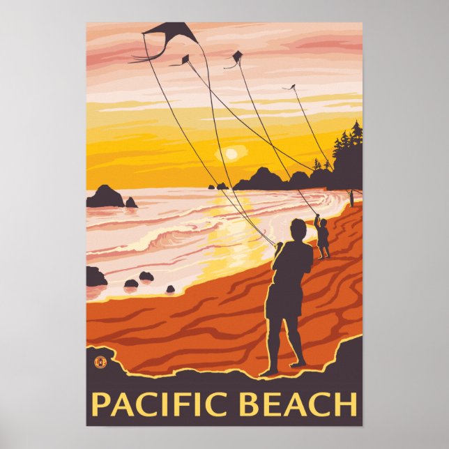 Affiche Plage et cerfs-volants - Pacific Beach, Washington (Devant)