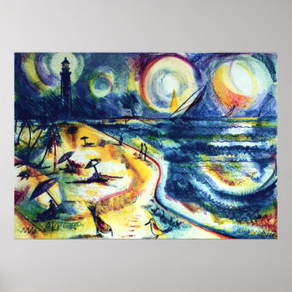 Affiche Plage et phare 3