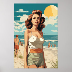 Affiche Plage fille 1950