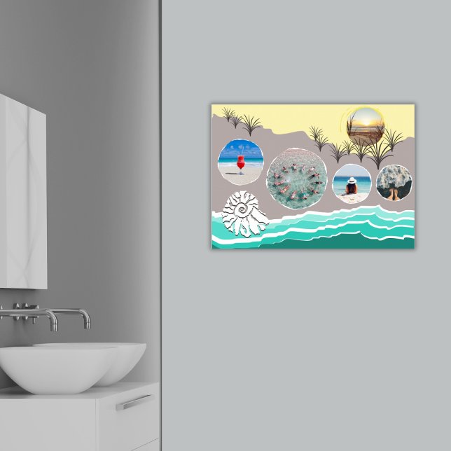Affiche Plage Fun 5 Photo Collage (Summer Beach Fun 5 Photo Collage Poster, Bathroom)