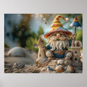 Affiche Plage gnome assis sur le trône de plage