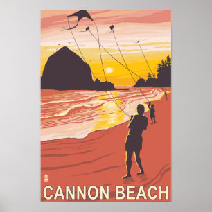Affiche Plage & Kites - Cannon Beach, Oregon