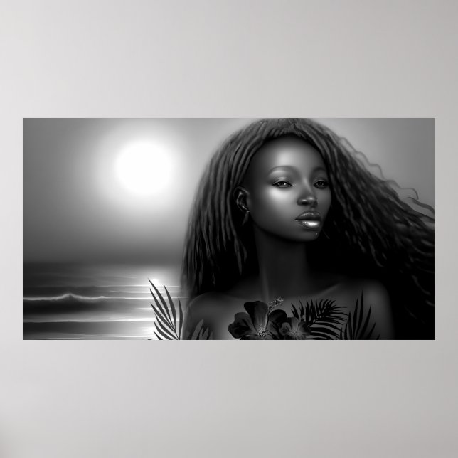 Affiche Plage Lune Africaine Américaine Monochrome (Devant)