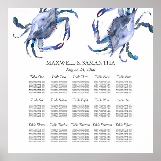 Affiche Plage Mariage Carte de siège imprimable (Devant)