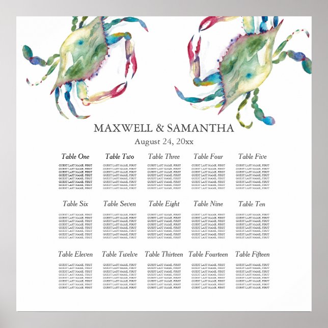 Affiche Plage Mariage Carte de siège imprimable (Devant)