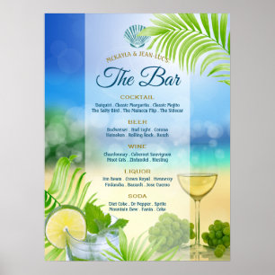Affiche Plage Mariage Mojito Vin Palm Open Bar Menu