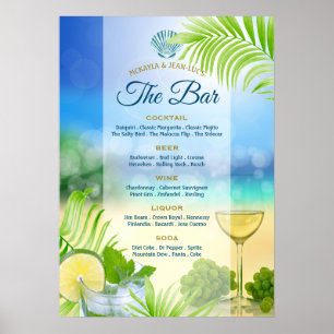 Affiche Plage Mariage Mojito Vin Palm Open Bar Menu