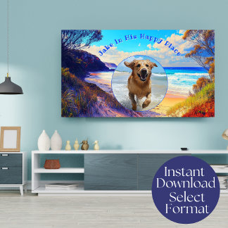 Affiche Plage numérique personnalisée Happy Place TV Art