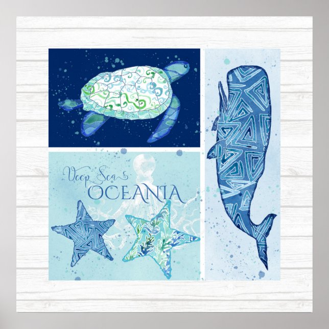 Affiche Plage Ocean Shore Wall Art Tortue tortue Starfish (Devant)