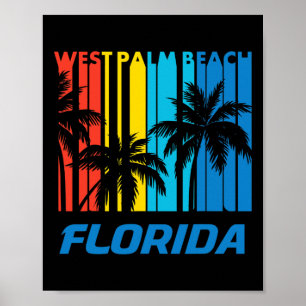 Affiche Plage Ouest Rétro Palm Beach Floride Palmiers Vaca