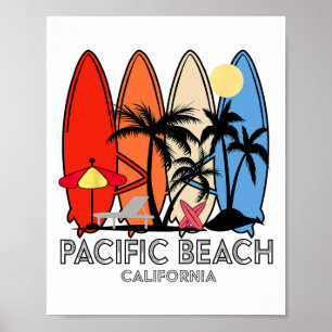 Affiche Plage Pacifique Californie Planche de Surf Rétro V