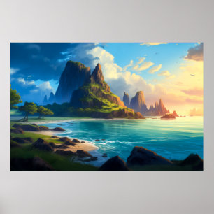 Affiche Plage paisible au coucher du soleil