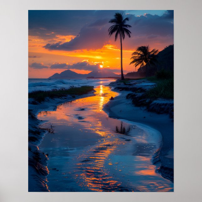 Affiche Plage paisible au coucher du soleil (Devant)