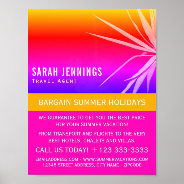 Affiche Plage Palm Leaf Silhouette, agent de voyage Advert (Devant)