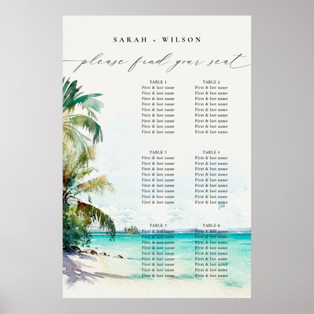 Affiche Plage Palm Trees Mariage Bienvenue Carte de siège (Devant)