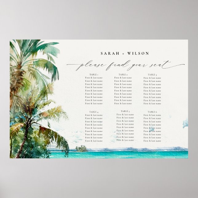 Affiche Plage Palm Trees Mariage Bienvenue Carte de siège (Devant)