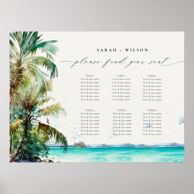 Affiche Plage Palm Trees Mariage Bienvenue Carte de siège (Devant)