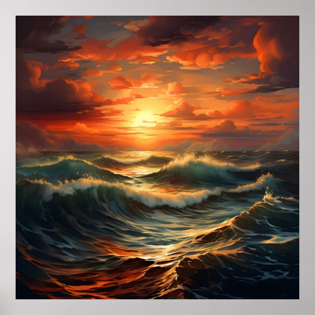 Affiche Plage panoramique Coucher de soleil Golden Nature (Devant)