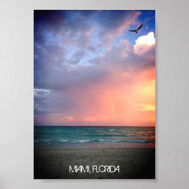 Affiche Plage personnalisée coucher de soleil MIAMI PLAGE  (Devant)