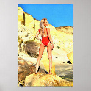 Affiche Plage Pin-up Girl 4 peinture