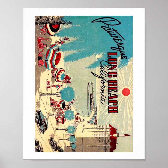 Affiche Plage pittoresque de Long Beach, Californie Style  (Devant)