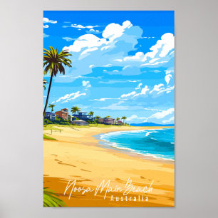 Affiche Plage principale de Noosa en Australie lieu de voy