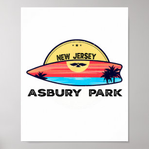Affiche Plage rétro d'Asbury Park New Jersey Planche de su