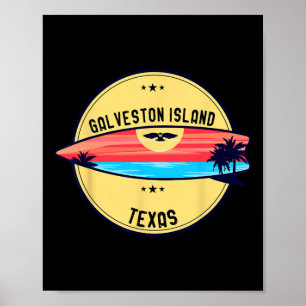Affiche Plage Rétro de l'Île Galveston Texas Surf