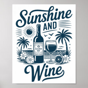Affiche Plage Rétro des Années 70 Vin et Soleil Vacances V