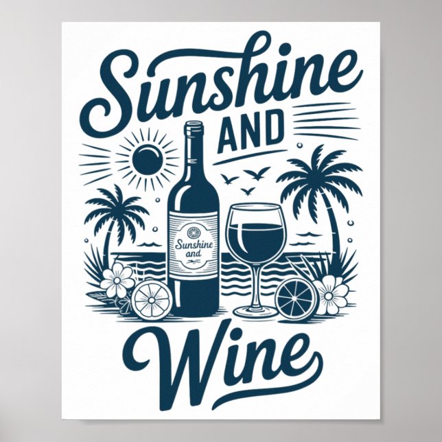Affiche Plage Rétro des Années 70 Vin et Soleil Vacances V (Devant)