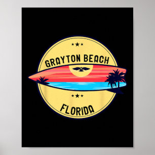 Affiche Plage Rétro Grayton Beach Floride Surf