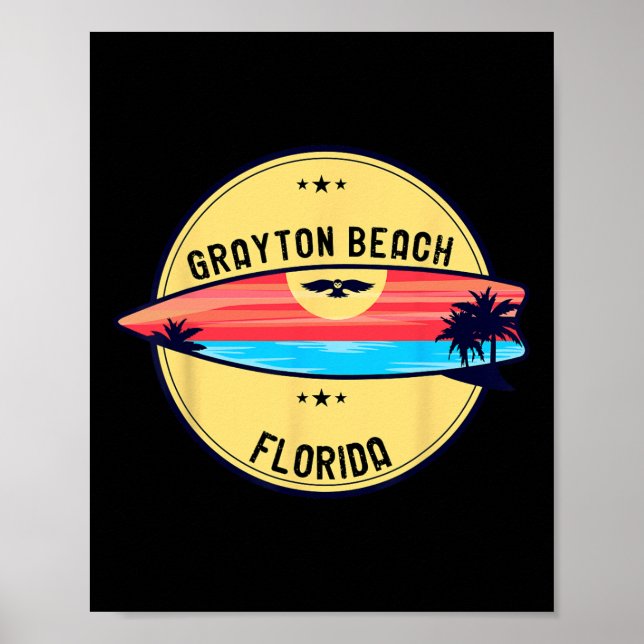 Affiche Plage Rétro Grayton Beach Floride Surf  (Devant)