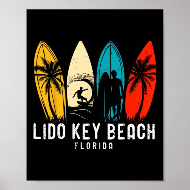 Affiche Plage Retro Lido Key Floride Design Fo Surfboarder (Devant)