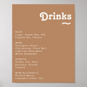 Affiche Plage Retro Menu des boissons Mariage Brown Sign